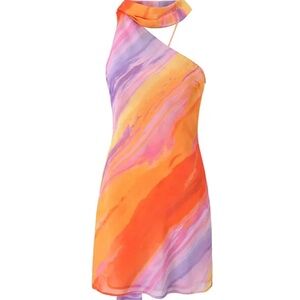 One-Shoulder Orange & Purple Mini Dress - Sleeveless Summer Shift